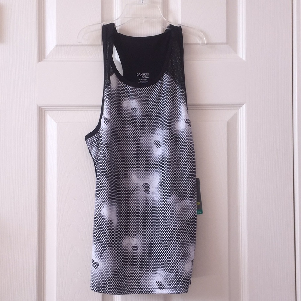 Black tank top, with grey flower design.